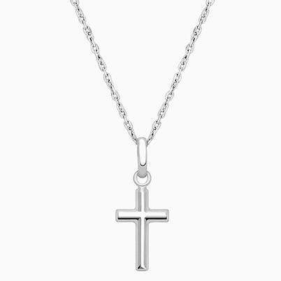 Beautifully Beveled Cross, Children’s Necklace for Boys – 14K White Gold