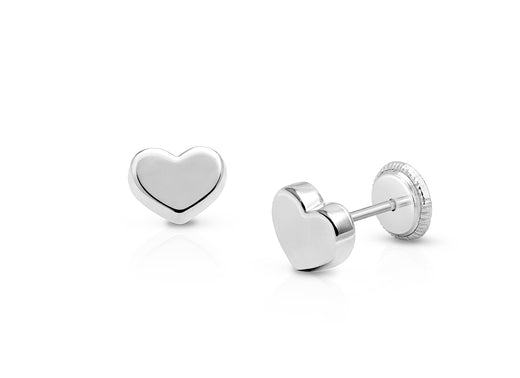 Modern Heart, First Holy Communion Children’s Earrings, Screw Back – 14K White Gold