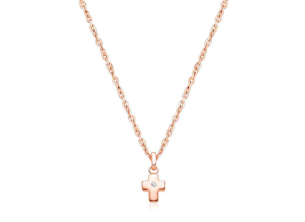Forever in Faith Cross with Genuine Diamond, Teen’s Necklace for Girls – 14K Rose Gold