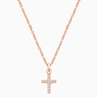Pavé Cross, Baby/Children’s , 5.5-6.0″, Engraved ID Bracelet for Girls – 14K Rose Gold
