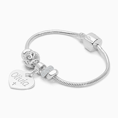 Birthstone, Christening/Baptism Baby/Children’s Engraved Bracelet for Girls (All 12 Birthstones Avail) – Sterling Silver