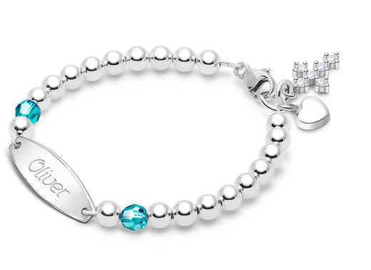 Tiny Blessings Birthstone, Christening/Baptism Baby/Children’s Engraved Bracelet for Boys- Sterling Silver