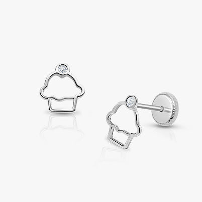 Princess at Heart, Pink/Clear CZ Baby/Children’s Earrings, Screw Back – 14K White Gold