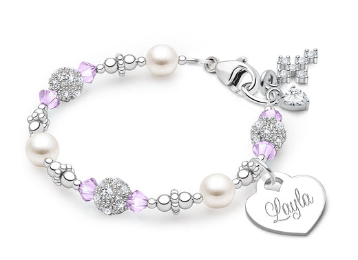 Birthstone, Baby/Children’s Beaded Bracelet for Girls (INCLUDES Engraved Charm, All 12 Birthstones Avail) – Sterling Silver