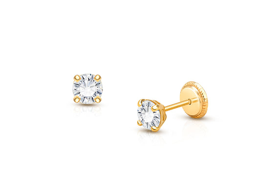 4mm Genuine Diamond Studs, Baby/Children’s Earrings, Screw Back – 14K Gold