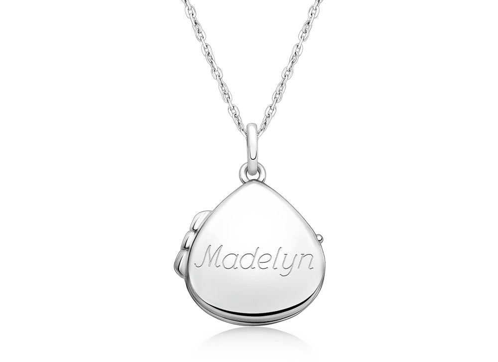 Teardrop Locket, Engraved Children’s Necklace for Girls (FREE Personalization) – Sterling Silver