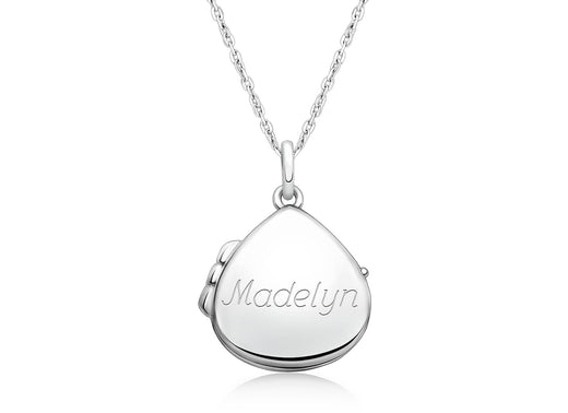 Teardrop Locket, Engraved Children’s Necklace for Girls (FREE Personalization) – Sterling Silver