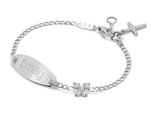 Pavé Butterfly, Baby/Children’s Engraved ID Bracelet for Girls – 14K White Gold