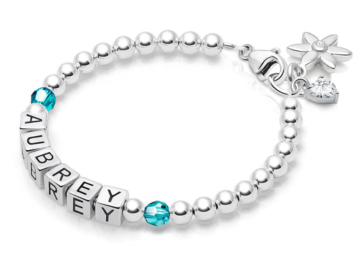 Tiny Blessings Birthstone, Teen’s Name Bracelet for Girls – Sterling Silver