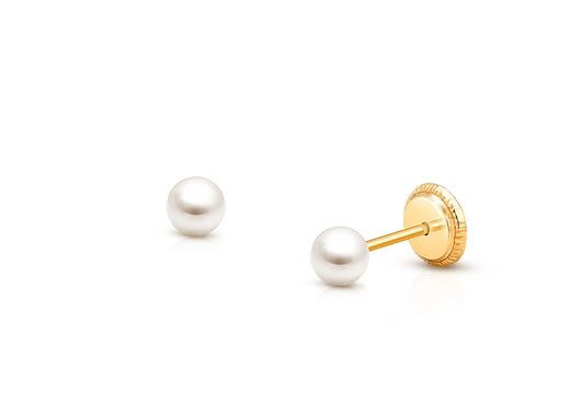 3mm Pearl Studs, Baby/Children’s Earrings, Screw Back – 14K Gold