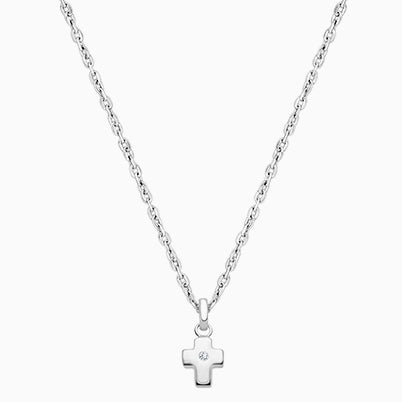Forever in Faith Cross with Genuine Diamond, Teen’s Necklace for Girls – 14K White Gold