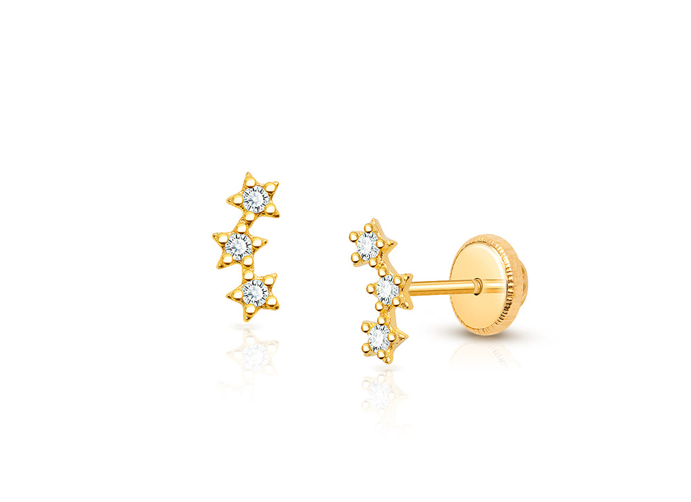 Lucky Stars, Clear CZ Baby/Children’s Earrings, Screw Back – 14K Gold