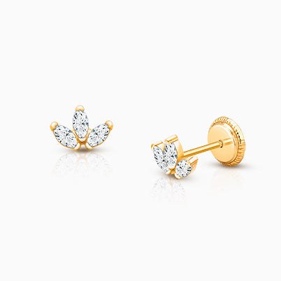 ‘Q’ Initial Studs Personalized Baby/Children’s Earrings, Screw Back – 14K Gold