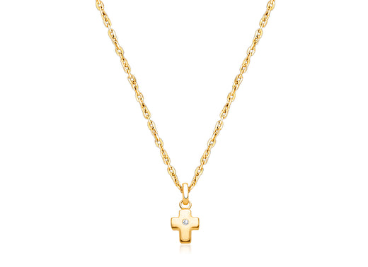 Forever in Faith Cross with Genuine Diamond, Communion Children’s Necklace for Girls – 14K Gold