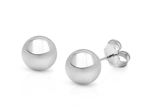 8mm Classic Round Studs, Teen’s Earrings, Friction Back – 14K White Gold