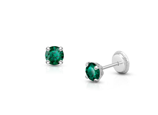 May Birthstone Studs, 4mm Swarovski® Crystal Teen’s Earrings, Screw Back – 14K White Gold