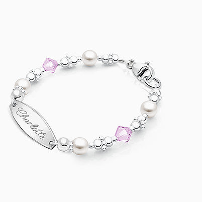 tB® Signature Crystal™ White Opal Christening/Baptism Baby/Children’s Name Bracelet for Girls – Sterling Silver