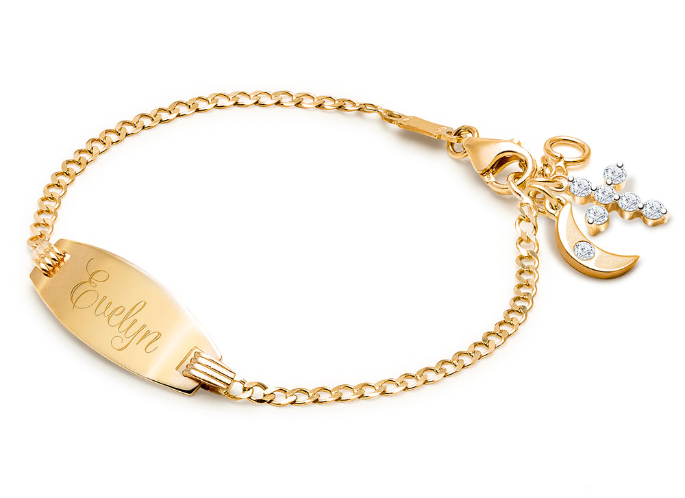 Classic Christening/Baptism Baby/Children’s Engraved ID Bracelet for Girls – 14K Gold
