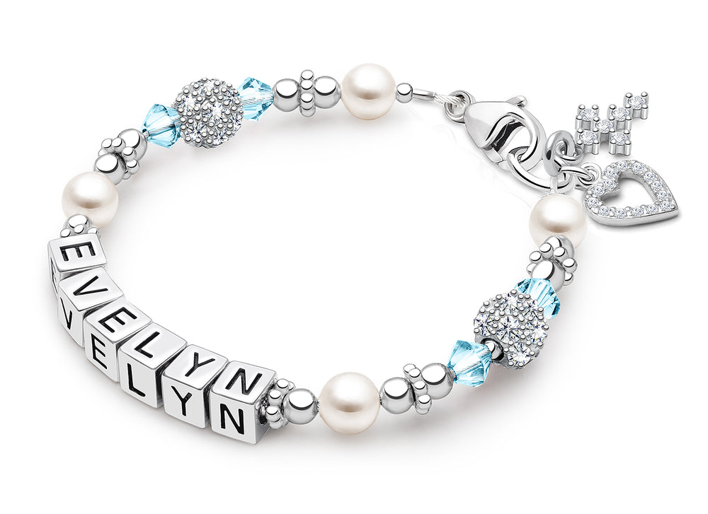 Birthstone, Christening/Baptism Baby/Children’s Name Bracelet for Girls (All 12 Birthstones Avail) – Sterling Silver