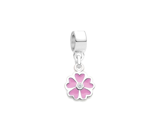 Fine Little Flower, Sterling Silver, Pink Enamel and Clear CZ Flower – Children’s Adoré™ Dangle Charm