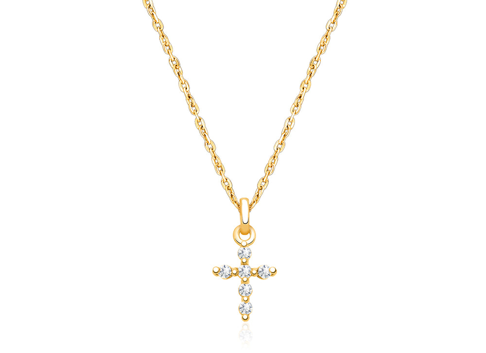 Shining Cross, Pavé CZ Children’s Necklace for Girls – 14K Gold