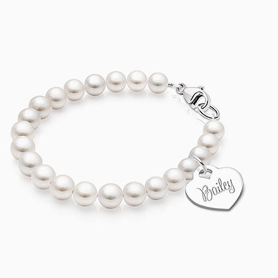 Timeless Pearls, Baby/Children’s Beaded Bracelet for Girls (INCLUDES Engraved Charm) – Sterling Silver