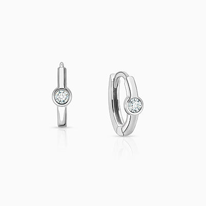 April Birthstone 9mm Huggie Hoops, Swarovski® Crystal Baby/Children’s Earrings – Sterling Silver