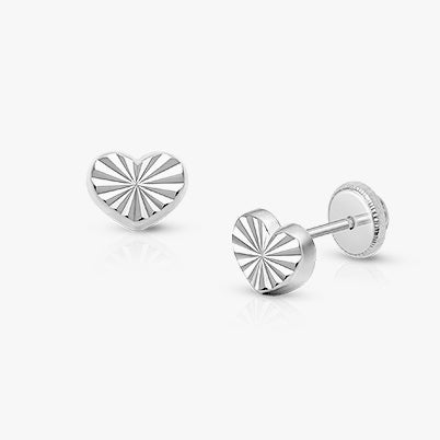 Modern Heart, Baby/Children’s Earrings, Screw Back – 14K White Gold