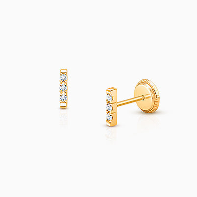 Shining Star, Clear CZ Star Cut Stud, Teen’s Earrings, Screw Back – 14K Gold