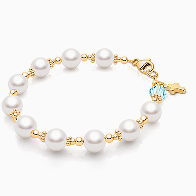 4mm Cultured Pearls, First Holy Communion Beaded Bracelet for Girls – 14K Gold