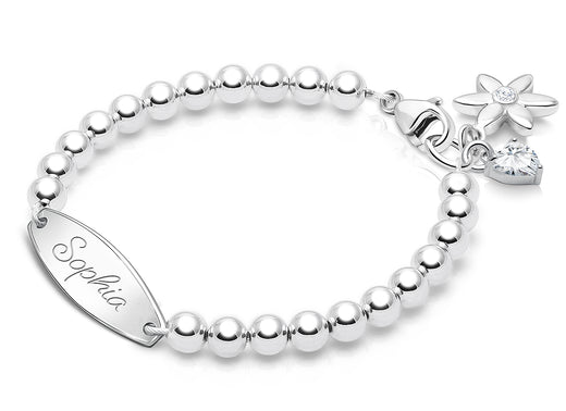 4mm Tiny Blessings Beads, Baby/Children’s Engraved Bracelet for Girls – Sterling Silver