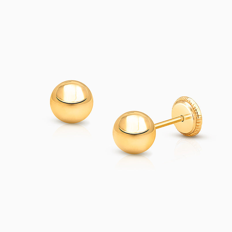 6mm CZ Round Studs, Teen’s Earrings, Screw Back – 14K Gold