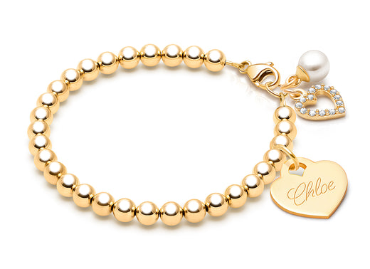 4mm Tiny Blessings Beads, Baby/Children’s Beaded Bracelet for Girls (INCLUDES Engraved Charm) – 14K Gold