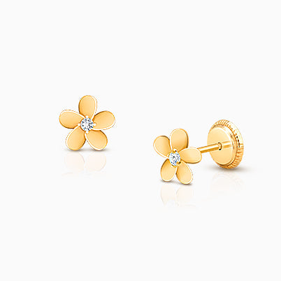 4mm CZ Round Studs, First Holy Communion Children’s Earrings, Screw Back – 14K Gold