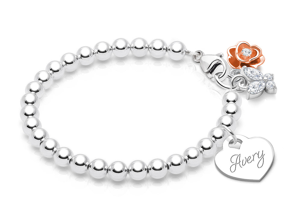 4mm Tiny Blessings Beads, Teen’s Beaded Bracelet for Girls (INCLUDES Engraved Charm) – Sterling Silver