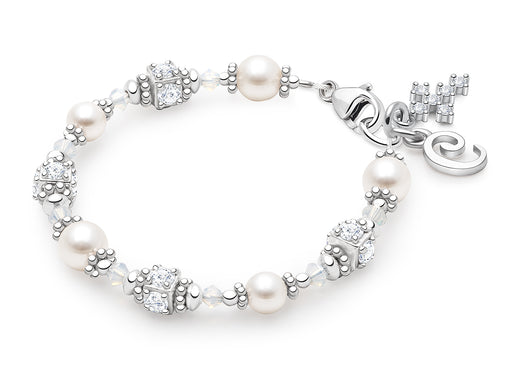 Crowned in Heaven, Christening/Baptism Baby/Children’s Beaded Bracelet for Girls – Sterling Silver
