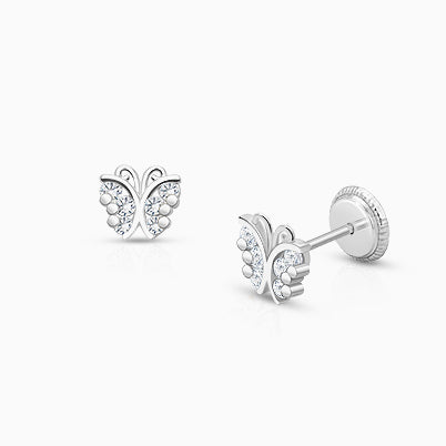 Pavé Butterfly, Christening/Baptism Baby/Children’s Engraved ID Bracelet for Girls – 14K White Gold