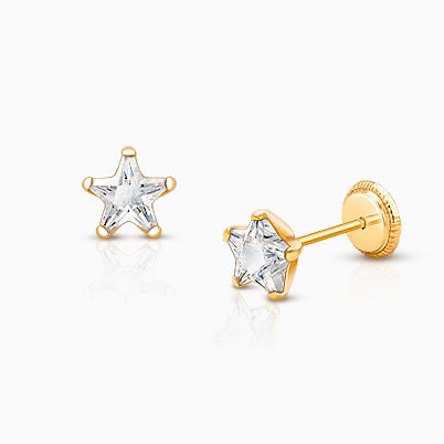 Tiny Trinity, Clear CZ Cluster, Christening/Baptism Baby/Children’s Earrings, Screw Back – 14K Gold