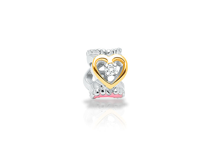 Blessed & Loved, 2-Tone Sterling Silver and Clear CZ Hearts Rondel – Children’s Adoré™ Charm