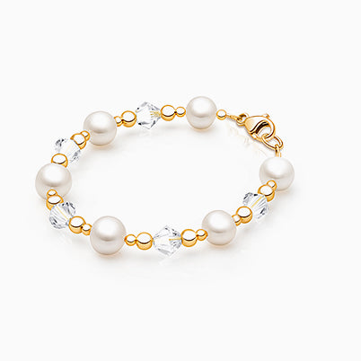 Birthstone Crystal, Baby/Children’s Beaded Bracelet for Girls (Includes Engraved Charm, All 12 Birthstones Avail) – 14K Gold