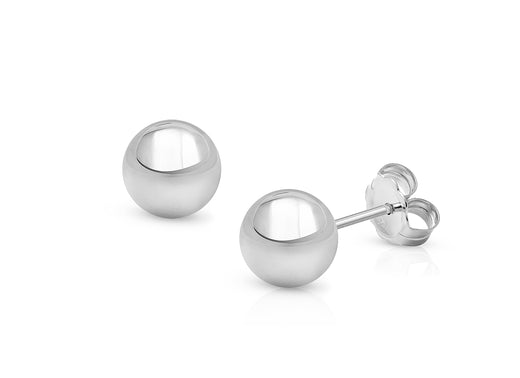 6mm Classic Round Studs, Mother’s Earrings, Friction Back – 14K White Gold