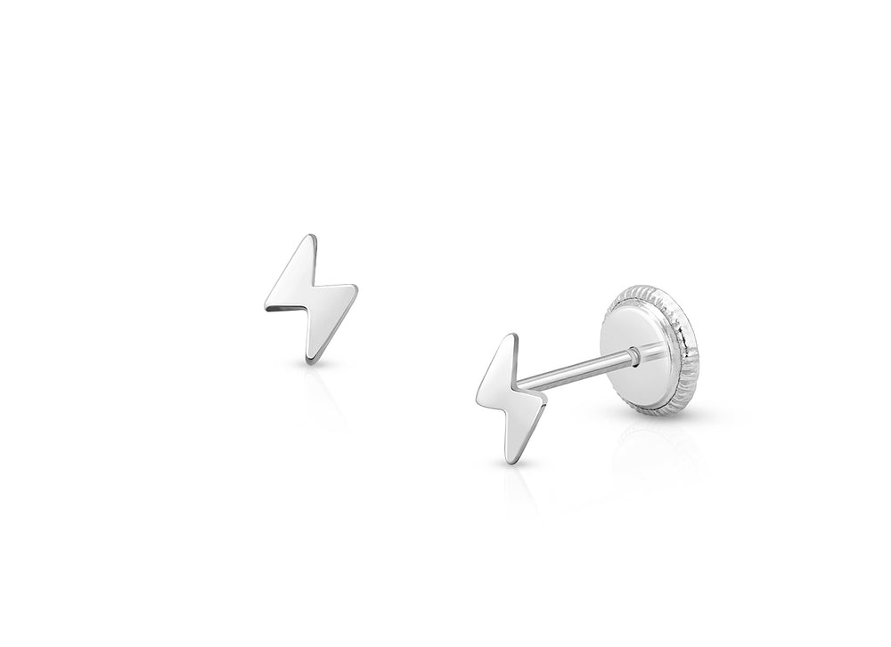Lightning Bolt, Baby/Children’s Earrings, Screw Back – 14K White Gold