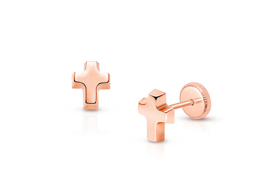 Simple Cross Earring, Christening/Baptism Baby/Children’s Earrings, Screw Back – 14K Rose Gold