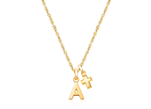 Modern Initial, Communion Personalized Children’s Necklace for Boys (Includes Religious Charm) – 14K Gold