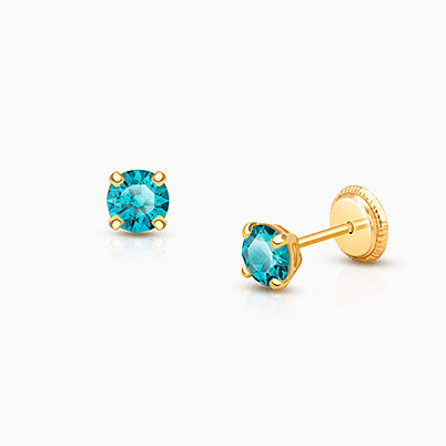 Evil Eye, Clear CZ Teen’s Earrings, Screw Back – 14K Gold