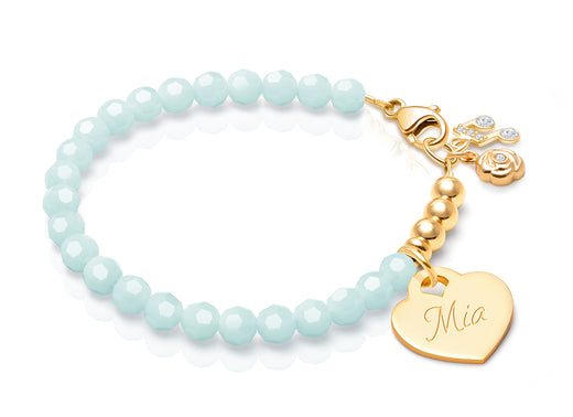 tB® Signature Crystal™ Trademark Blue, Baby/Children’s Beaded Bracelet for Girls (INCLUDES Engraved Charm) – 14K Gold