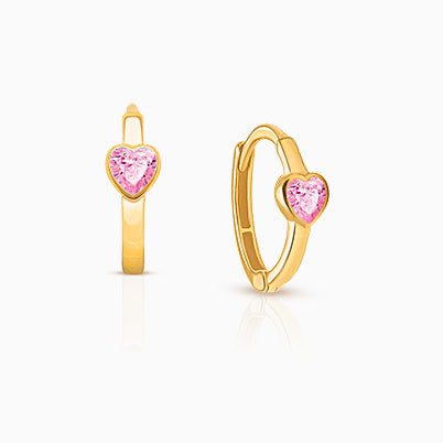 Heart Studs, 4mm Pink CZ Christening/Baptism Baby/Children’s Earrings, Screw Back – 14K Gold