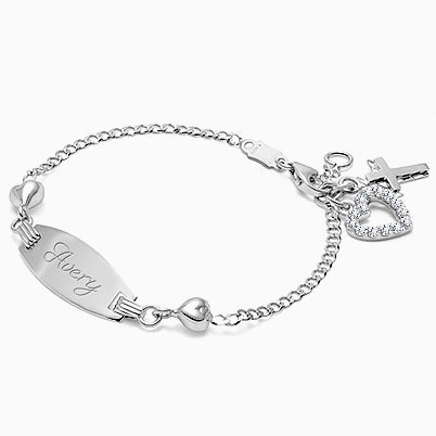 Follow Your Heart, Christening/Baptism Baby/Children’s Engraved ID Bracelet for Girls – 14K White Gold