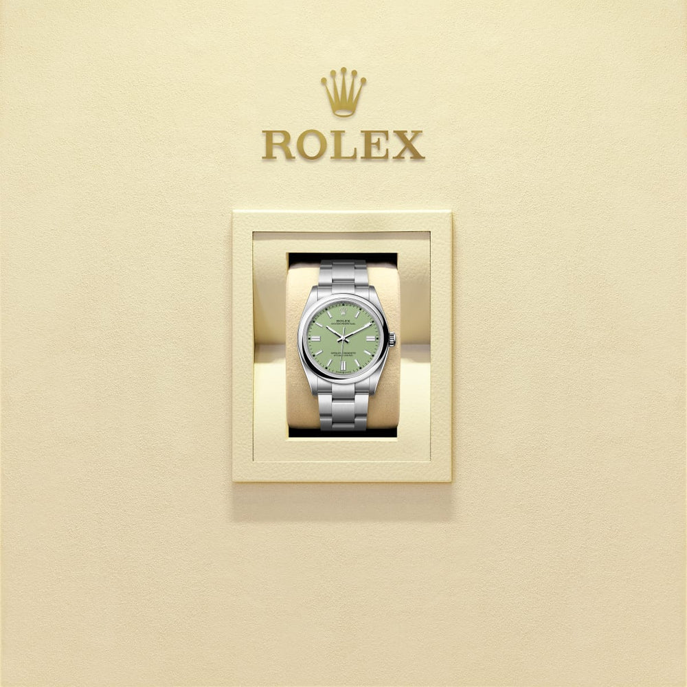 Unworn 2025, Oyster Perpetual, Oystersteel 36mm, Pistachio-green dial, Domed Oyster, Ref# 126000-0011, box and papers