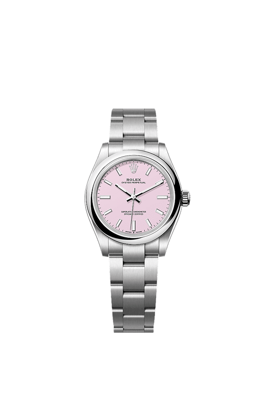 Unworn 2025, Oyster Perpetual, Oystersteel, 31mm, Candy pink dial, Domed Oyster, Ref# 277200-0009, box and papers